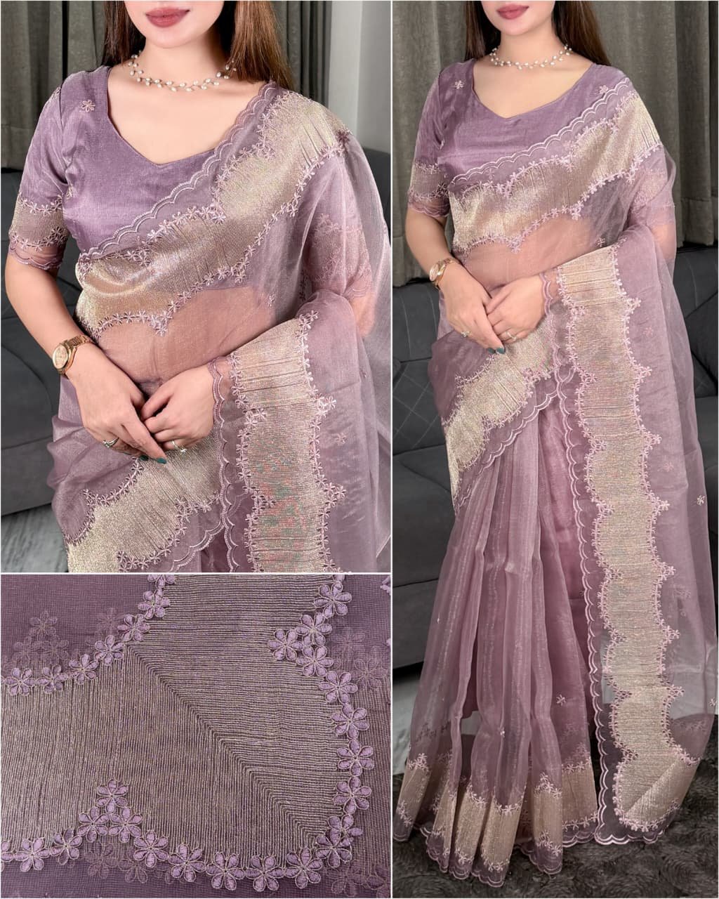 Party wear Organza Embroidery Sarees