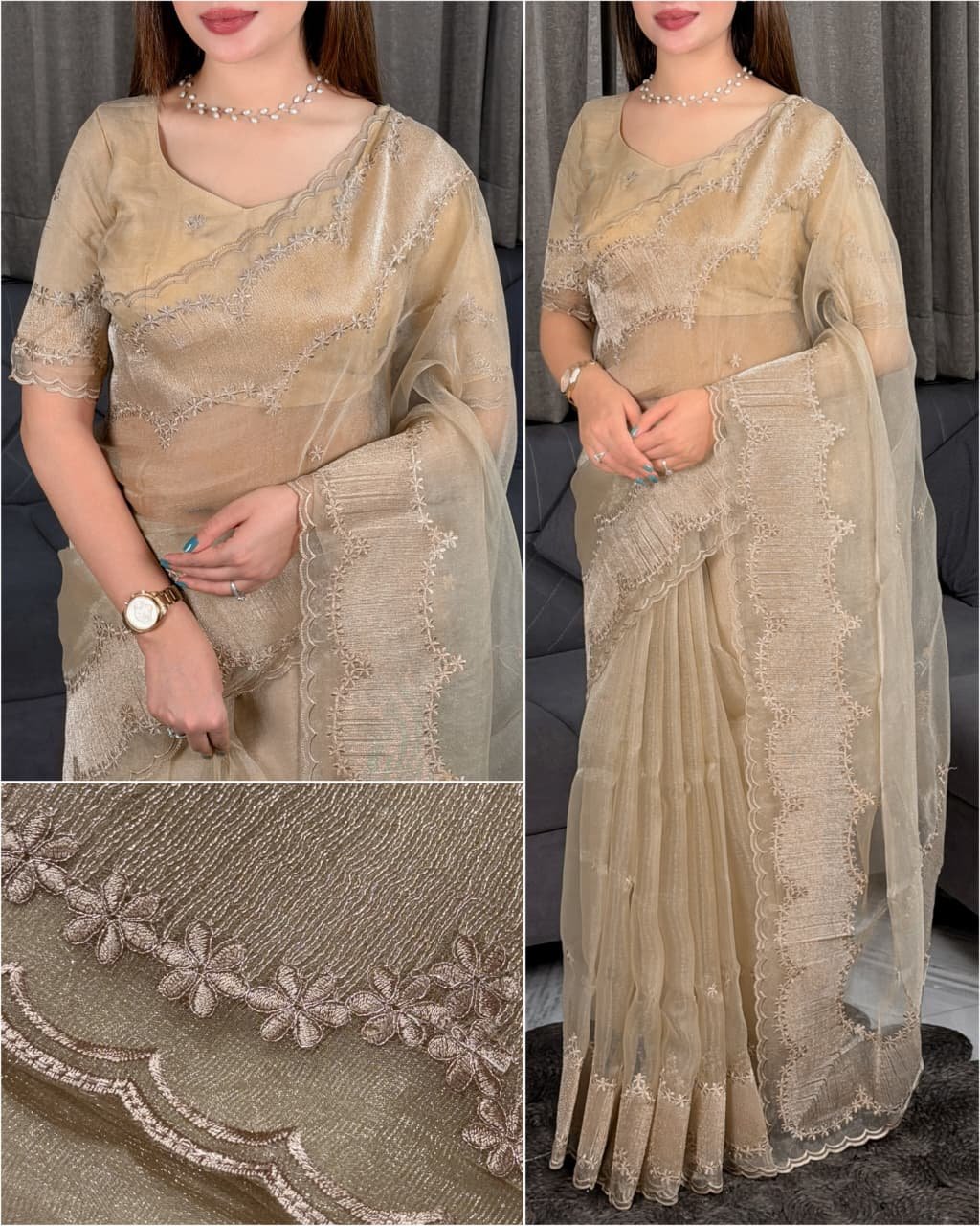 Party wear Organza Embroidery Sarees - Image 3